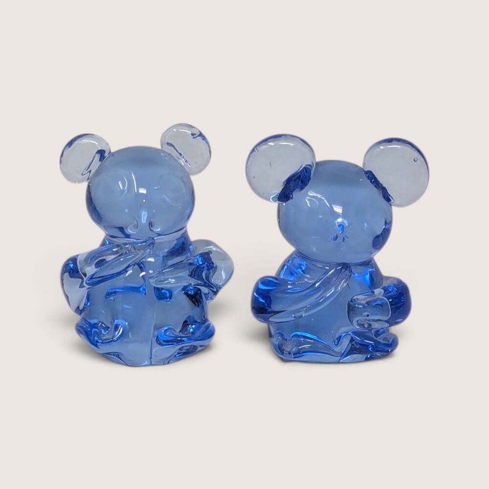 Vintage Blue Art Glass Mouse Figurine Set